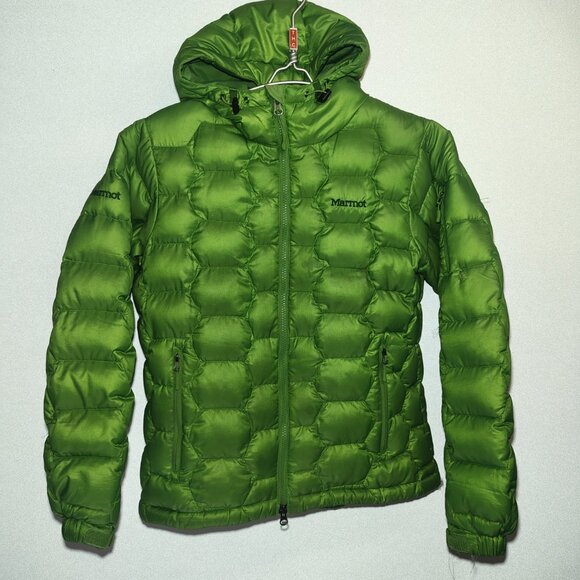 Marmot Ama Dablam Down Jacket Women's Green 800df Insulated Hood Size Medium - Picture 1 of 16